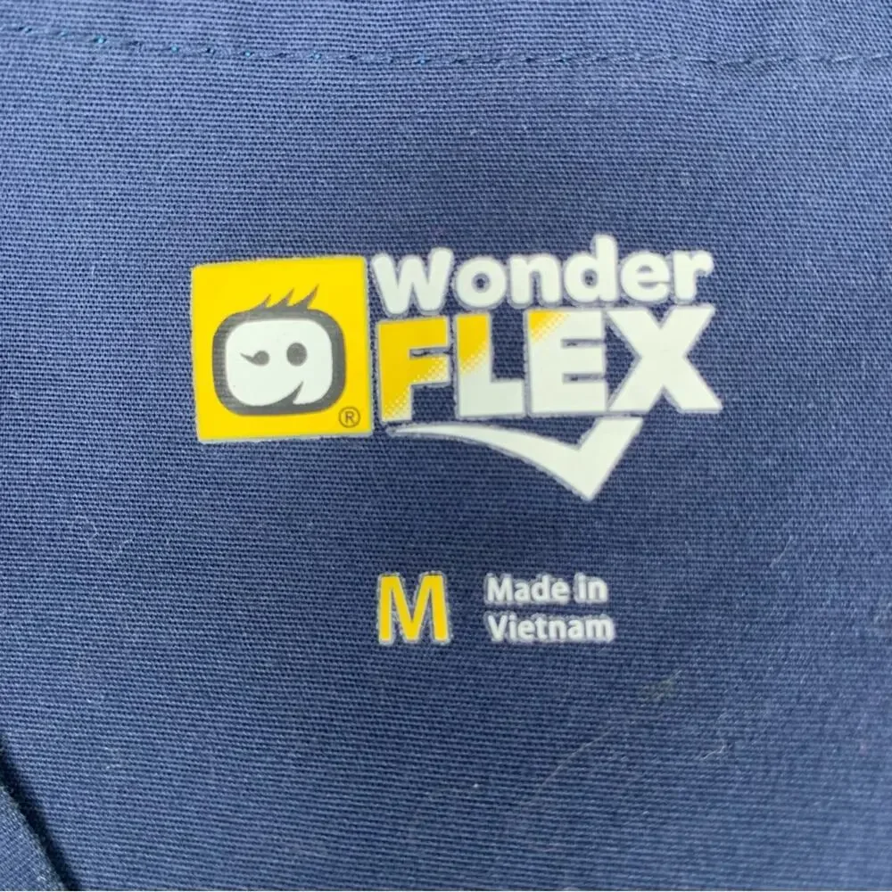 Wonder Flex Scrub Top Navy Blue Front Patch Pockets Size M